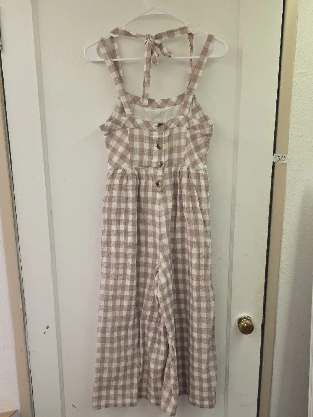 🌴Free People Zuzu Seersucker Cropped Wide Leg Jumpsuit Natural Motif Size 4